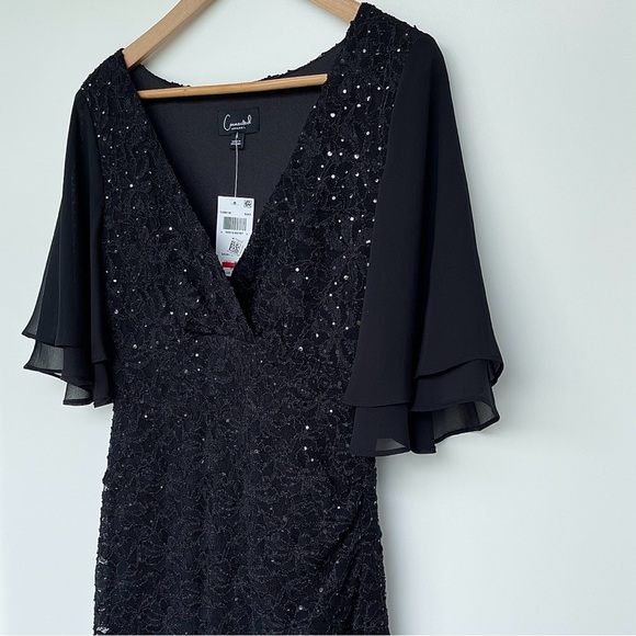 Connected Apparel Sequined Lace Dress Chiffon Flutter Sleeves - Picture 10 of 13